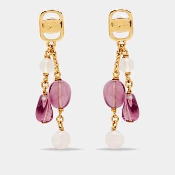 Pre Owned Salvatore Ferragamo Gold Tone Vara Bead Drop Earrings