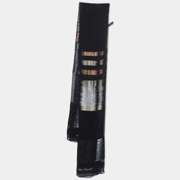 Pre Owned Salvatore Ferragamo Black Lurex Striped Silk & Wool Stole 
