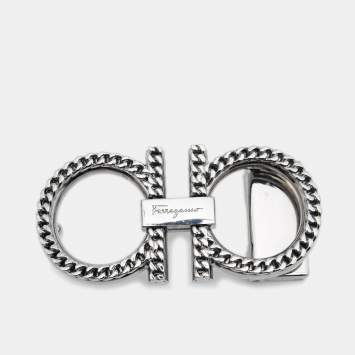 Pre Owned Salvatore Ferragamo Silver Gancini Chain Belt Buckle 