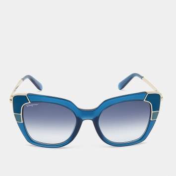 Pre Owned Salvatore Ferragamo Blue/Gold Metal Frame Gradient Sunglasses