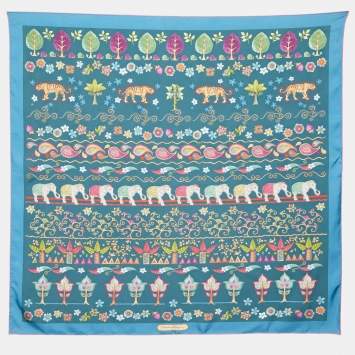 Pre Owned Salvatore Ferragamo Dark Green Printed Silk Square Scarf