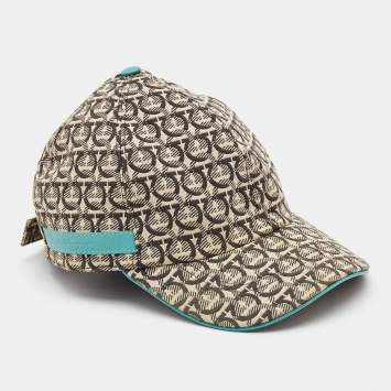 Pre Owned Salvatore Ferragamo Off White Gancini Cotton Jacquard Leather Detail Baseball Cap (ONE SIZE)