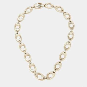 Pre Owned Salvatore Ferragamo Silver Tone Oval Chain Link Toggle Necklace