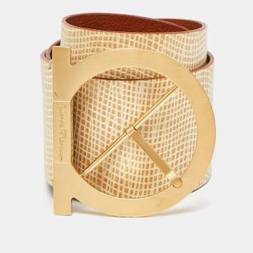 Pre Owned Salvatore Ferragamo Beige Leather Wide Waist Belt 70CM