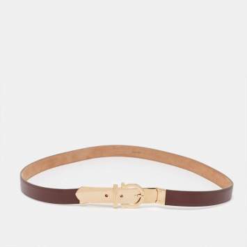 Pre Owned Salvatore Ferragamo Brown Leather Metal Gancio Belt 95CM