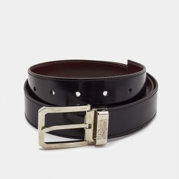 Pre Owned Salvatore Ferragamo Black/Brown Glossy Leather Cut to Size Reversible Belt 