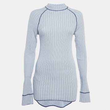 Pre Owned Salvatore Ferragamo Blue Stripe Knit Long Sleeve Sweatshirt S