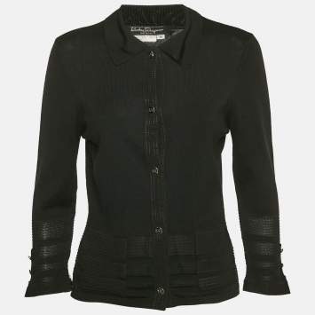 Pre Owned Salvatore Ferragamo Black Wool Button Front Cardigan M