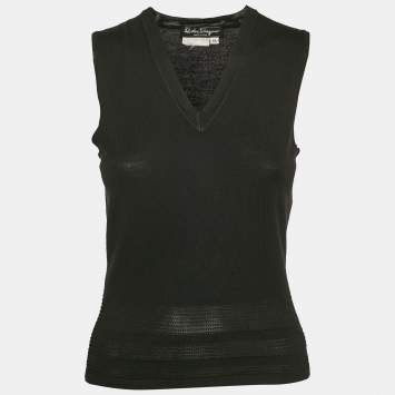 Pre Owned Salvatore Ferragamo Black Wool Knit Sweater Vest M