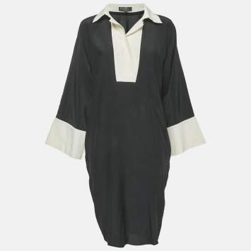 Pre Owned Salvatore Ferragamo Black Silk Shirt Dress M
