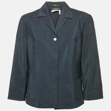 Pre Owned Salvatore Ferragamo Vintage Navy Blue Wool Blazer XL