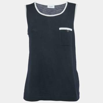 Pre Owned Salvatore Ferragamo Navy Blue Wool Tank Top L
