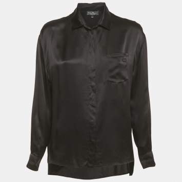 Pre Owned Salvatore Ferragamo Black Satin Long Sleeve Shirt M