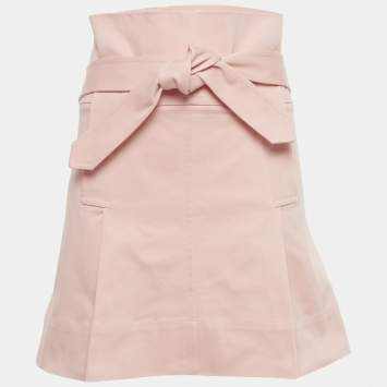 Pre Owned Salvatore Ferragamo Pink Cotton Belted Mini Skirt M
