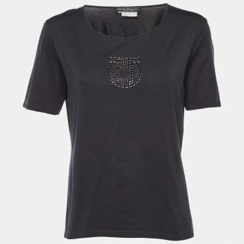 Pre Owned Salvatore Ferragamo Black Cotton Gancini Embellished T-Shirt XL