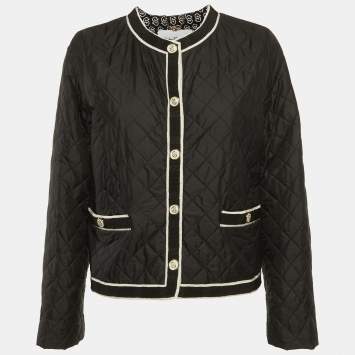 Pre Owned Salvatore Ferragamo Black Nylon Quilted Cropped Jacket M