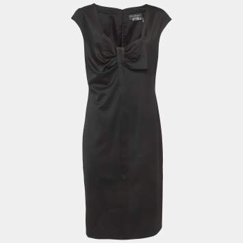 مملوكة مسبقًا فستان سالفاتوري فيراغامو تريكو مضلع أسود بأشرطة مقاس صغير - سمول