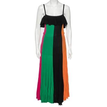 Salvatore Ferragamo Multicolor Pleated Knit Maxi Dress S