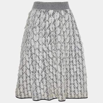 Pre Owned Salvatore Ferragamo Monochrome Cotton Petal Applique Pleated Skirt M