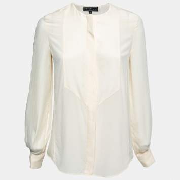 Pre Owned Salvatore Ferragamo Ivory Crepe Silk Button Front Top S