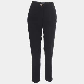 Pre Owned Salvatore Ferragamo Black Crepe Buckle Closure Pants S