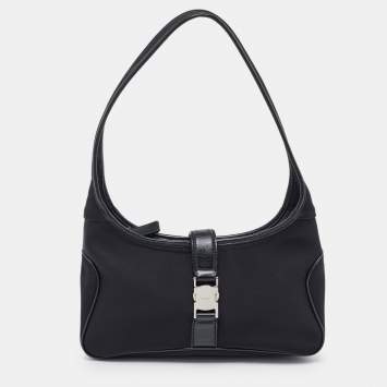 Pre Owned Salvatore Ferragamo Black Canvas and Leather Hobo
