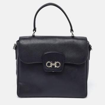 Pre Owned Salvatore Ferragamo Black Leather Katia Top Handle Bag