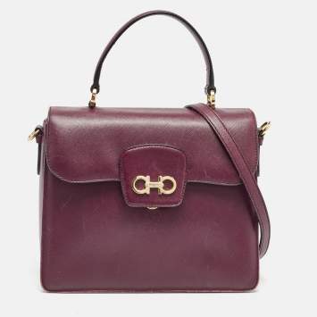 Pre Owned Salvatore Ferragamo Burgundy Leather Kelly Top Handle Bag
