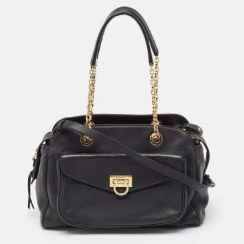 Pre Owned Salvatore Ferragamo Black Leather Aline Smooth Shoulder Bag