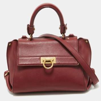 Pre Owned Salvatore Ferragamo Burgundy Leather Small Sofia Top Handle Bag
