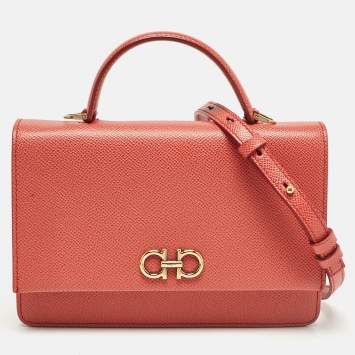 Pre Owned Salvatore Ferragamo Brick Red Leather Mini Gancini Top Handle Bag