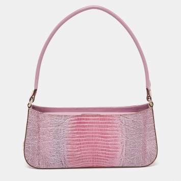 Pre Owned Salvatore Ferragamo Lilac Lizard Embossed Leather Shoulder Bag