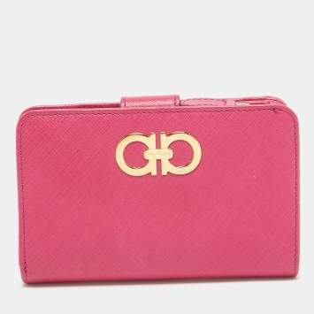 Pre Owned Salvatore Ferragamo Pink Leather Gancini French Wallet