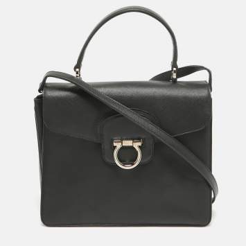 Pre Owned Salvatore Ferragamo Black Leather Kelly Top Handle Bag