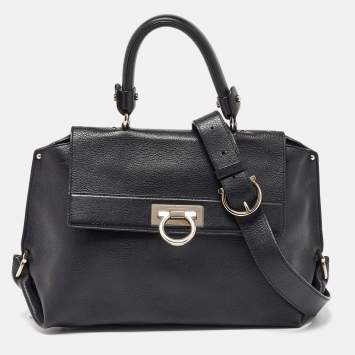 Pre Owned Salvatore Ferragamo Black Leather Sofia Top Handle Bag