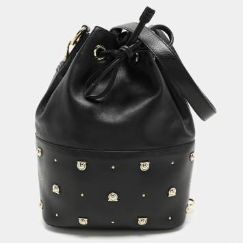 Pre Owned Salvatore Ferragamo Black Leather Gancio Stud Bucket bag