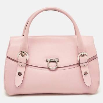 Pre Owned Salvatore Ferragamo Pink Leather Gancini Satchel