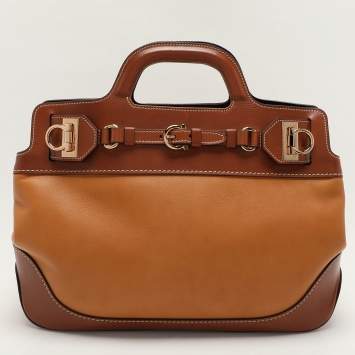 Pre Owned Salvatore Ferragamo Brown Two Tone Leather W Satchel
