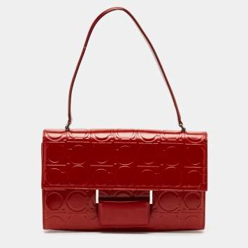 Pre Owned Salvatore Ferragamo Red Gancini Embossed Leather Shoulder Bag