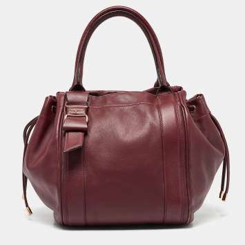 Pre Owned Salvatore Ferragamo Burgundy Bow Drawstring Tote