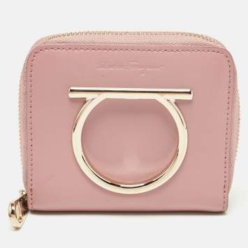Salvatore Ferragamo Pink Leather Gancio Zip Compact Wallet