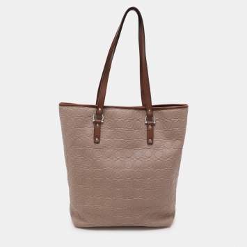 Pre Owned Salvatore Ferragamo Beige Monogram Leather Tote