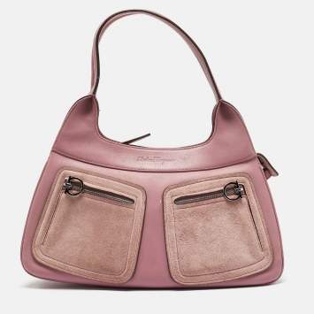 Pre Owned Salvatore Ferragamo Pink Leather and Suede Gancini Pocket Shoulder Bag