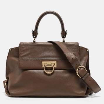 Pre Owned Salvatore Ferragamo Beige Leather Medium Sofia Top Handle Bag