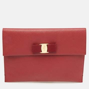 Pre Owned Salvatore Ferragamo Red Leather Miss Vara Slim Clutch