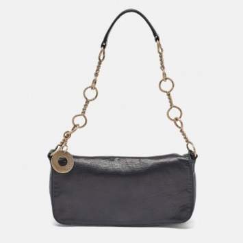 Pre Owned Salvatore Ferragamo Black Leather Chain Flap Shoulder Bag