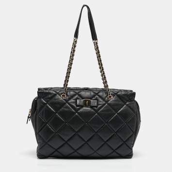 Salvatore Ferragamo Black Quilted Leather Ginette Chain Shoulder Bag