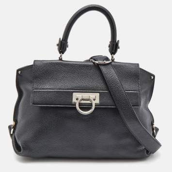 Pre Owned Salvatore Ferragamo Black Leather Medium Sofia Top Handle Bag