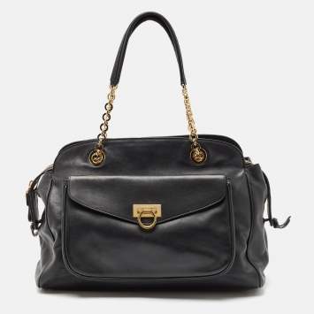 Pre Owned Salvatore Ferragamo Black Leather Aline Shoulder Bag