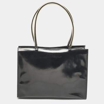 Pre Owned Salvatore Ferragamo Black/Clear Patent Leather and PVC Satchel